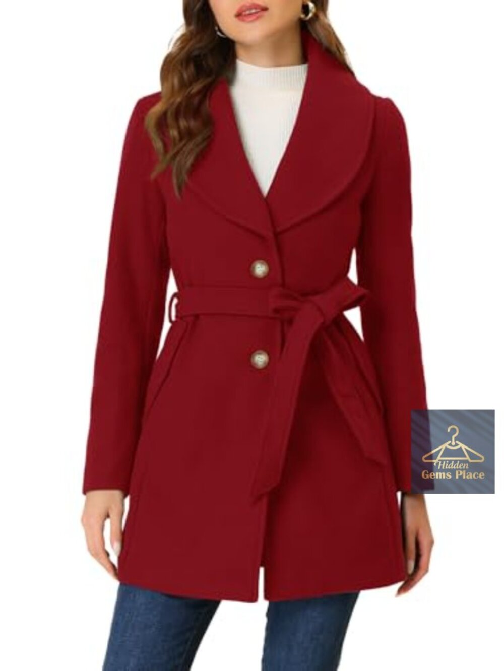 Allegra K Women's Wool & Pea Coats Winter Shawl Collar Belted Long Peacoat Size